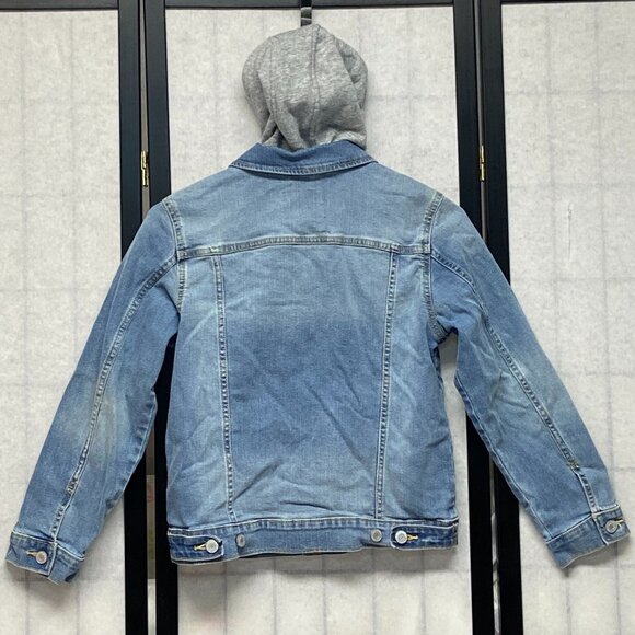 Old Navy Denim Trucker Jacket L Faded Medium Blue Jean Hoodie Button-Up Kids L - Picture 2 of 11